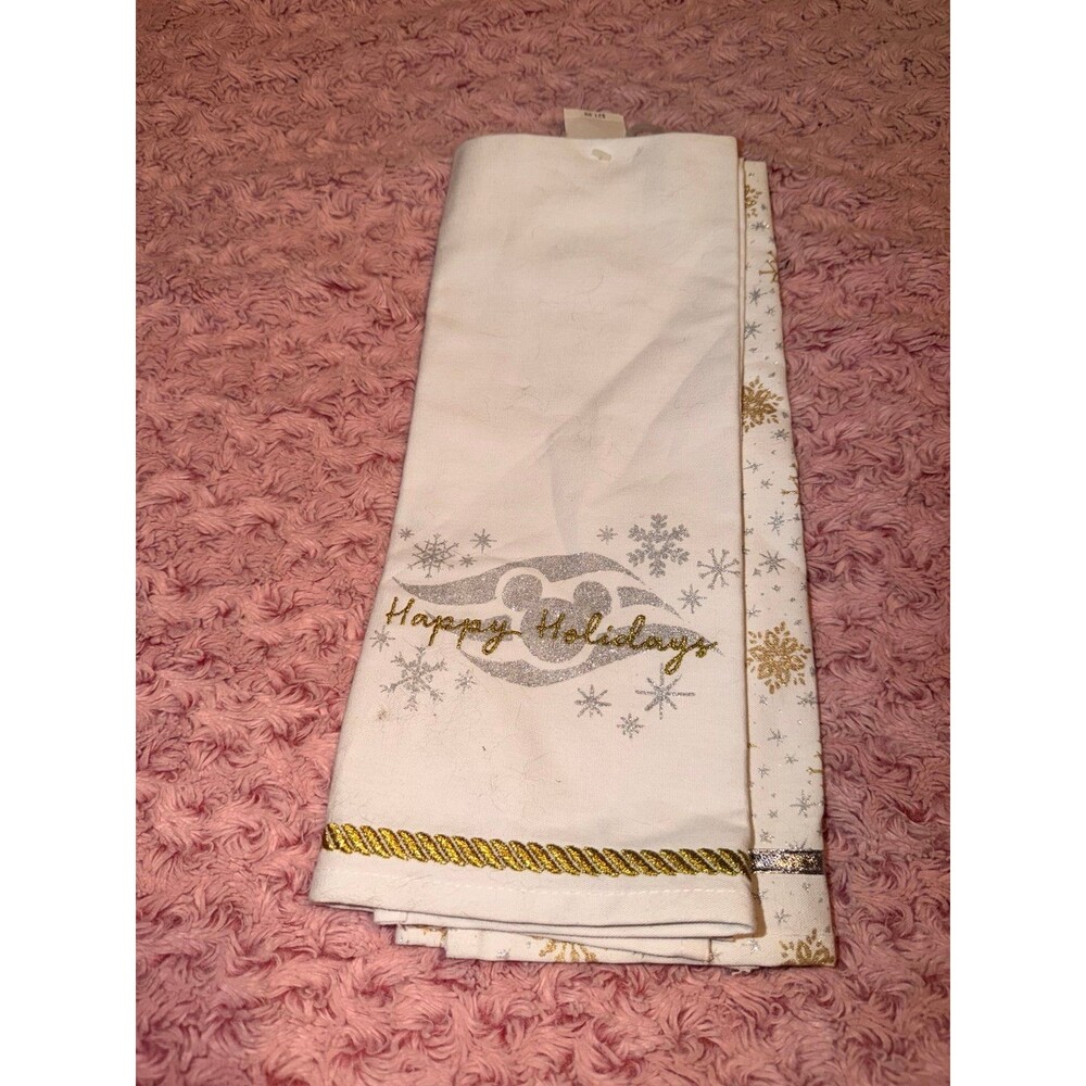 Disney cruise line DCL Holiday Christmas gold white Kitchen towel set of two NWT